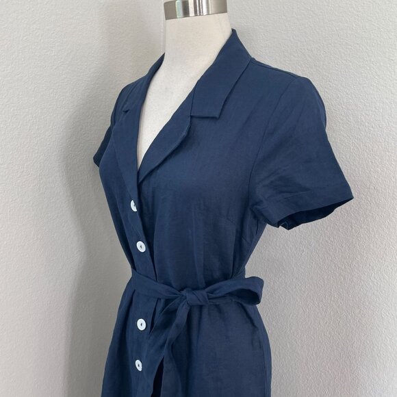 Quince Womens Small Navy Short Sleeve 100% European Linen Button Up Midi Dress - Picture 4 of 12